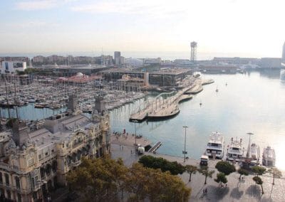 A large body of water with a city in the background