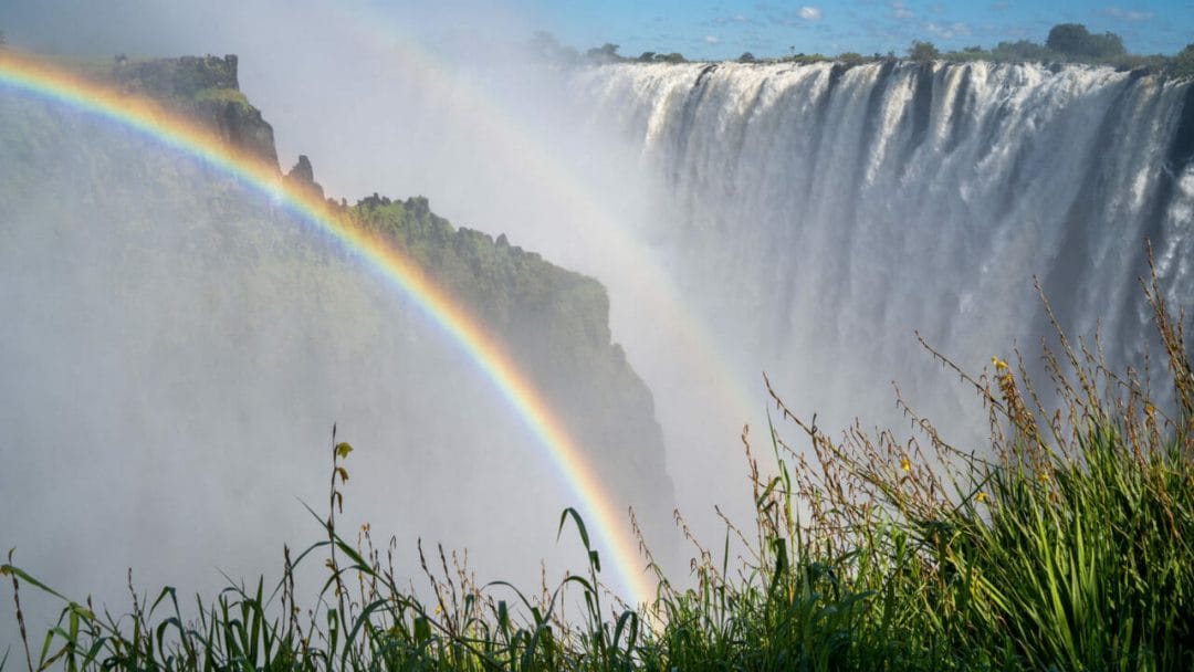 A rainbow over Victoria Falls