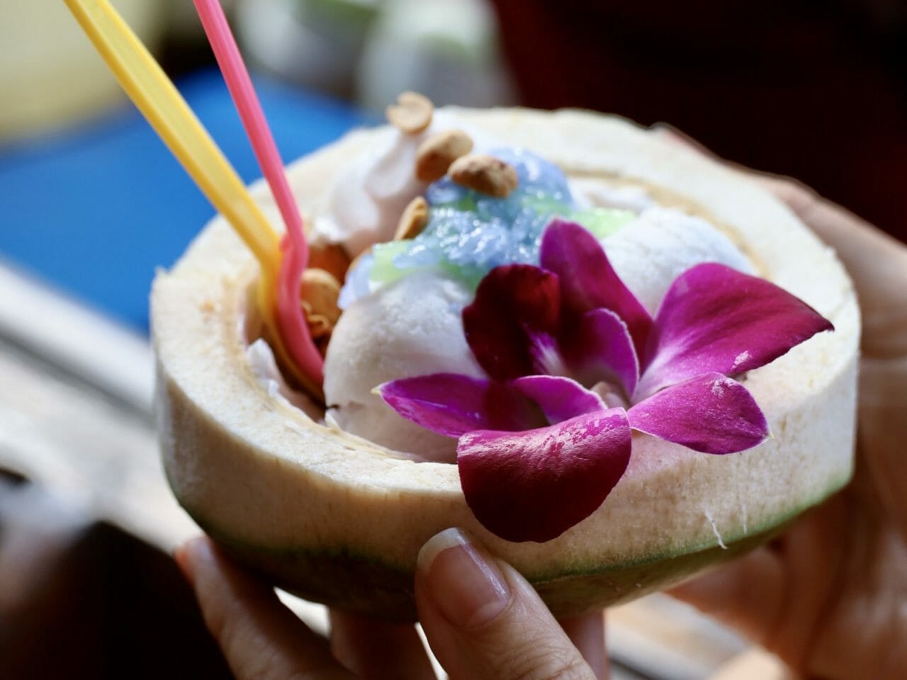 Kokosnuss Eiscreme - Die schwimmenden Märkte von Damnoen Saduak Thailand